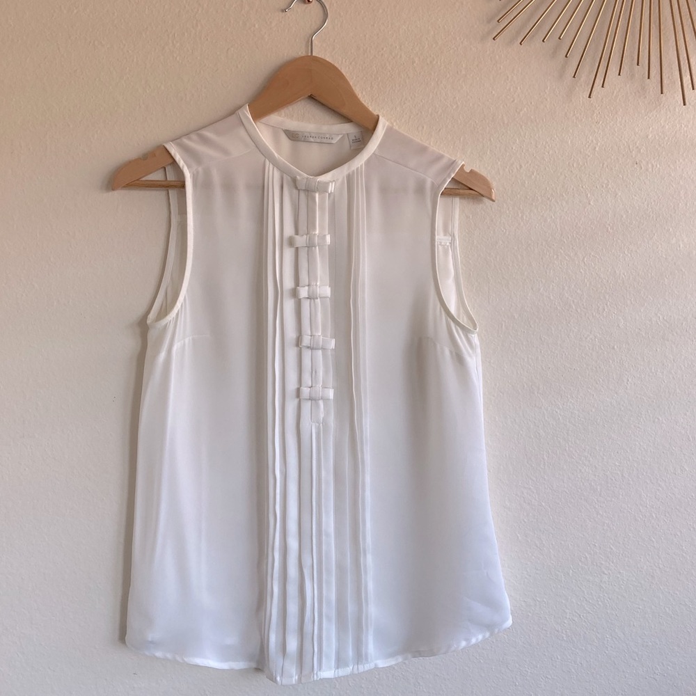 LC SemiSheer Pintuck Bow Sleeveless Top OffWhite S